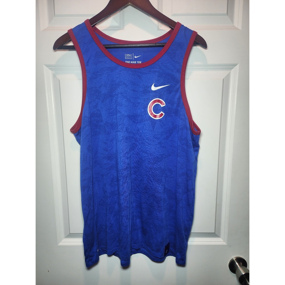 Nike Chicago Cubs MLB Dri-FIT Tank Top Mens Large Blue Red Athletic Cut Shirt